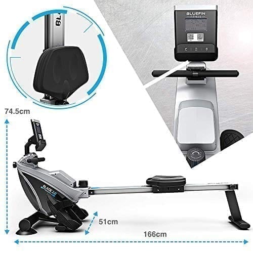 BLADE Home Gym Foldable Rowing Machine | Magnetic Resistance Rower | 8 x Tension Levels | Smooth Belt Drive | LCD Digital Fitness Console | Smartphone App | Black & Grey Silver